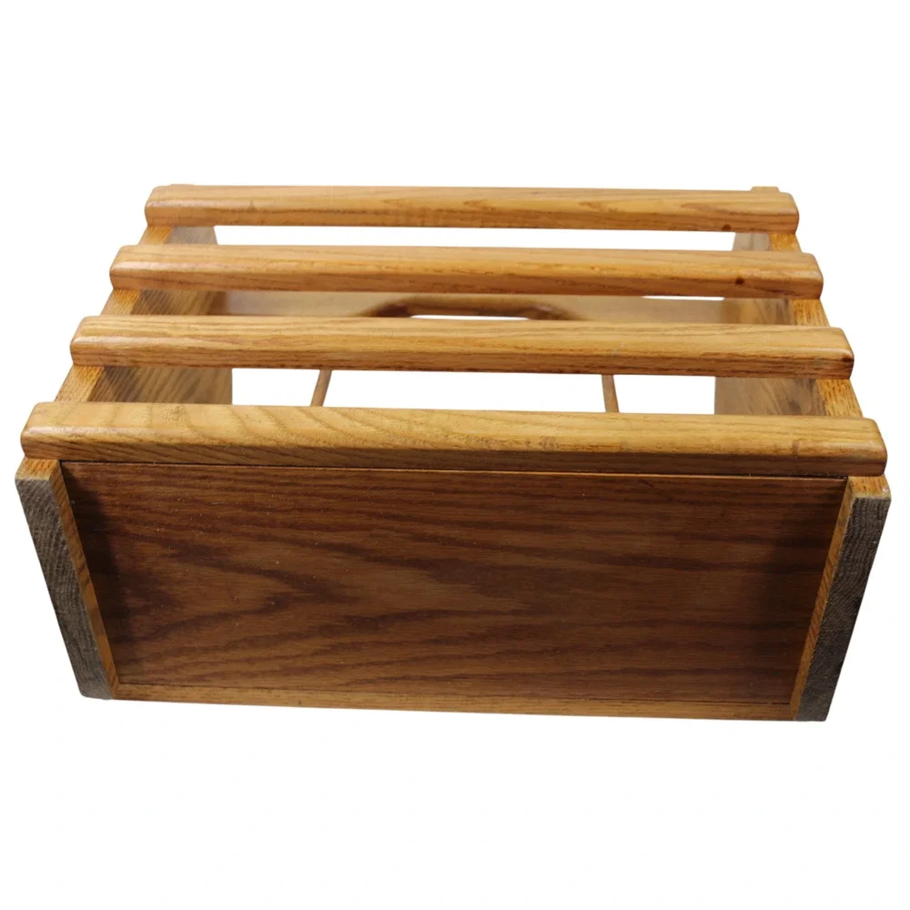 VTG Solid Blonde Oak Magazine Newspaper Floor Rack Basket Heavy Excellent Shape